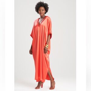 JOSIE NATORI KEY ESSENTIALS EMBELLISHED COCOON SILK CAFTAN